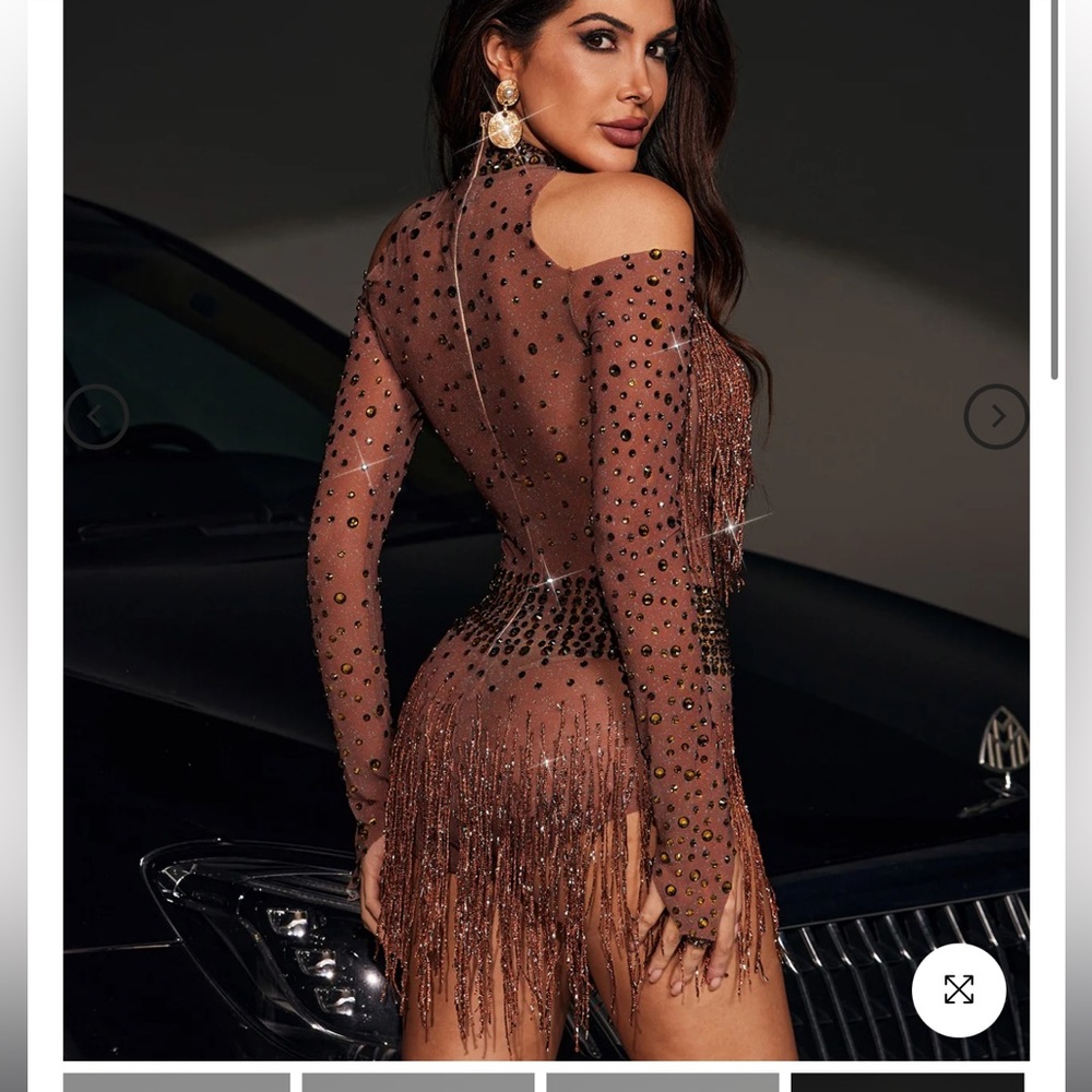 Mew Mews — Safa Rhinestone Glitter Fringe Bodysuit - Picture 5 of 6
